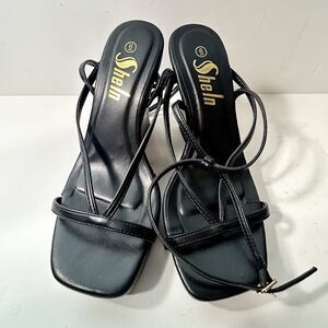 Sheln Women's Black 3" Heel Ultrasuede Strappy Sandals Shoe Size 6